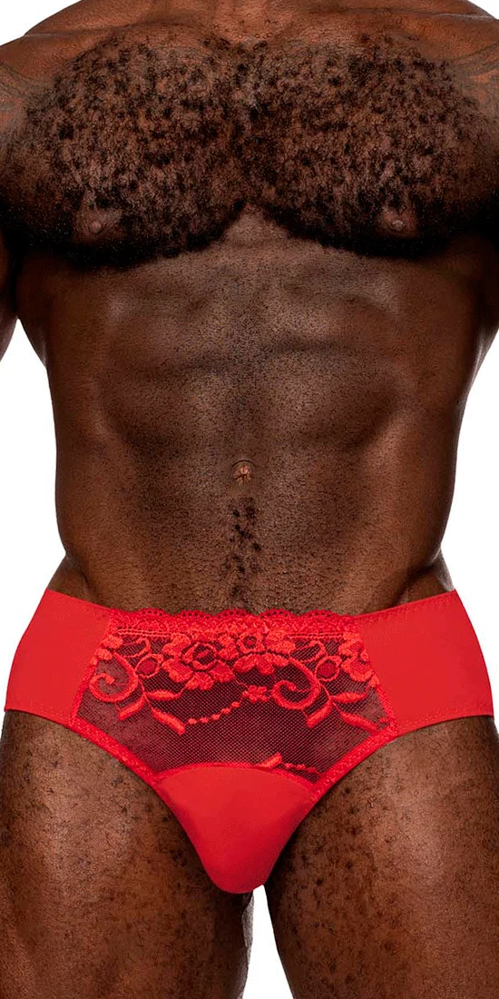 Male Power 492-280 Sassy Lace Bikini Solid Pouch Red