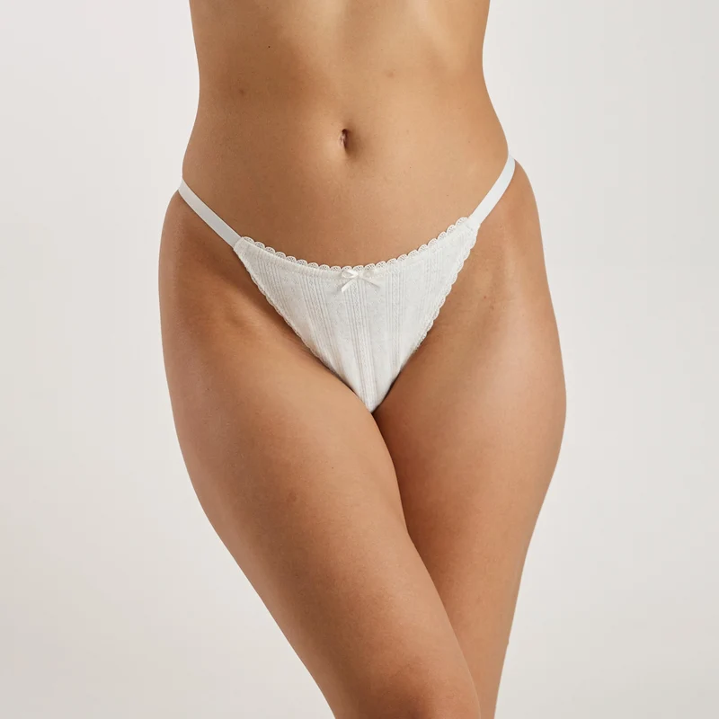 Strappy Pointelle Brazilian Briefs - Oat Marl
