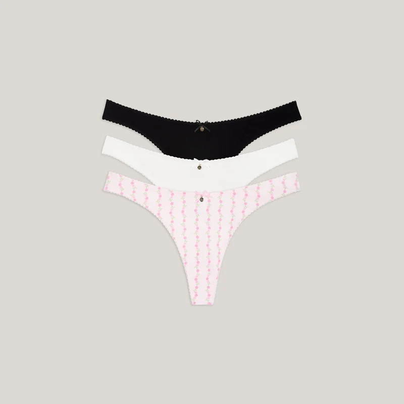 Cotton Kisses Strings (3er-Pack) - Rosa-Druck