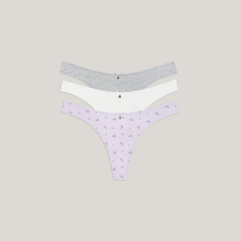 Cotton Kisses Thongs (3-Pack) - Lilac Print