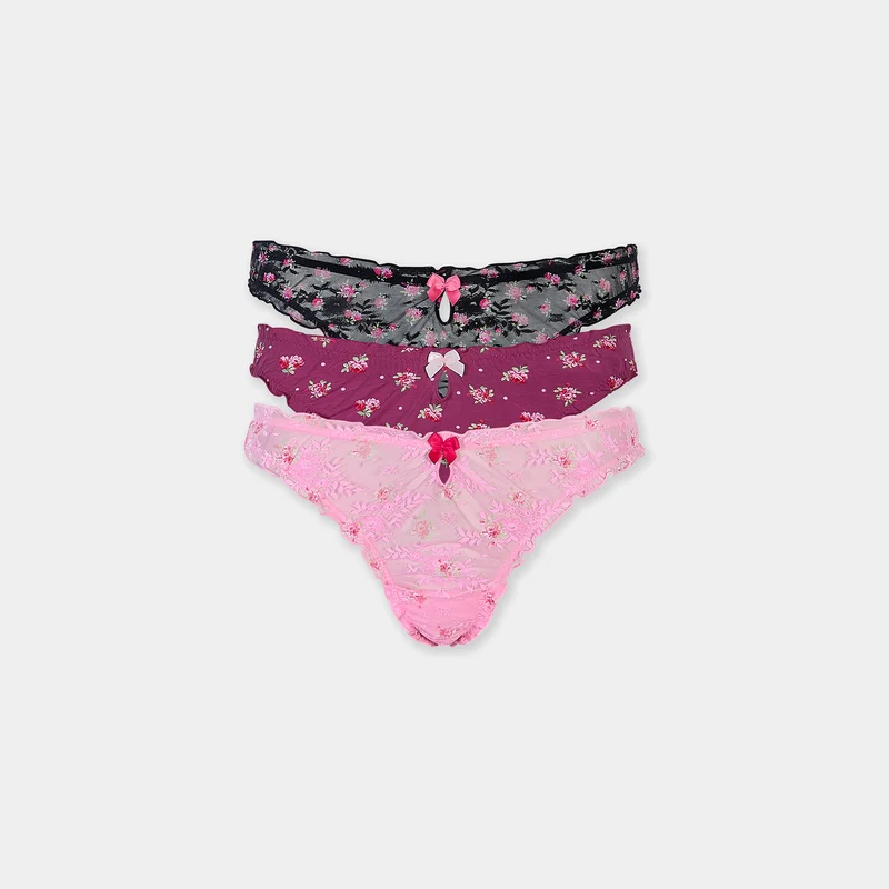 Bedruckte Strings (3er-Pack) - Rosa-Druck