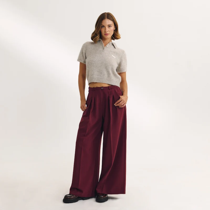 Wide-Leg Tailored Trousers - Cherry Lacquer