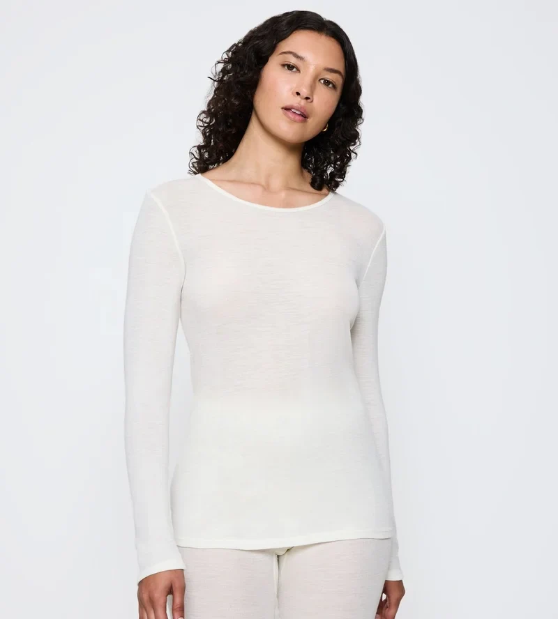 Triumph – Beauty Layers Langarmshirt aus Wolle, Ecru-Weiß