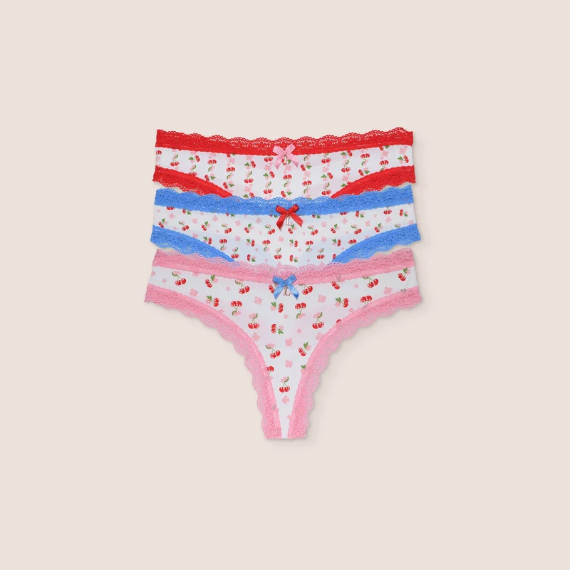 Cherry Print Thongs (3-Pack) - Multi